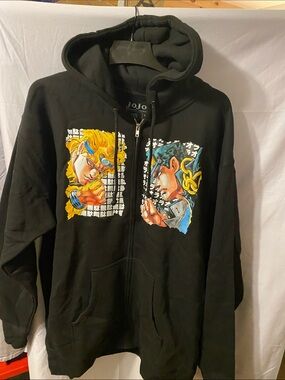 Black Zip-Up Hoodie with Anime Character Panels